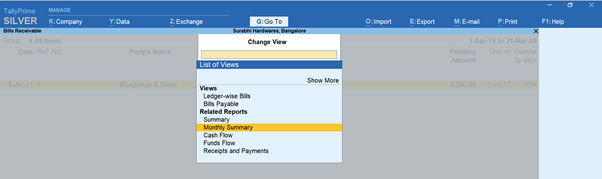 Available Business reports in Tally Prime