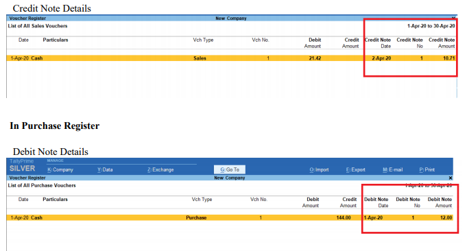 Credit and Debit Note details creation